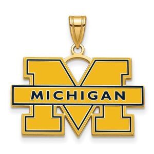 14k Gold Plated Silver U. of Michigan LG Blue Enamel 'M' Pendant